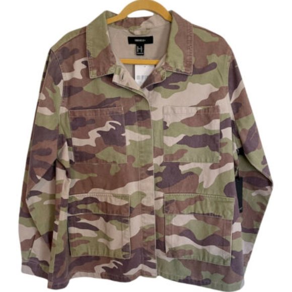NWT Forever 21 Oversized Cotton Camouflage Shirt Jacket, Size Med and Large - Picture 1 of 6